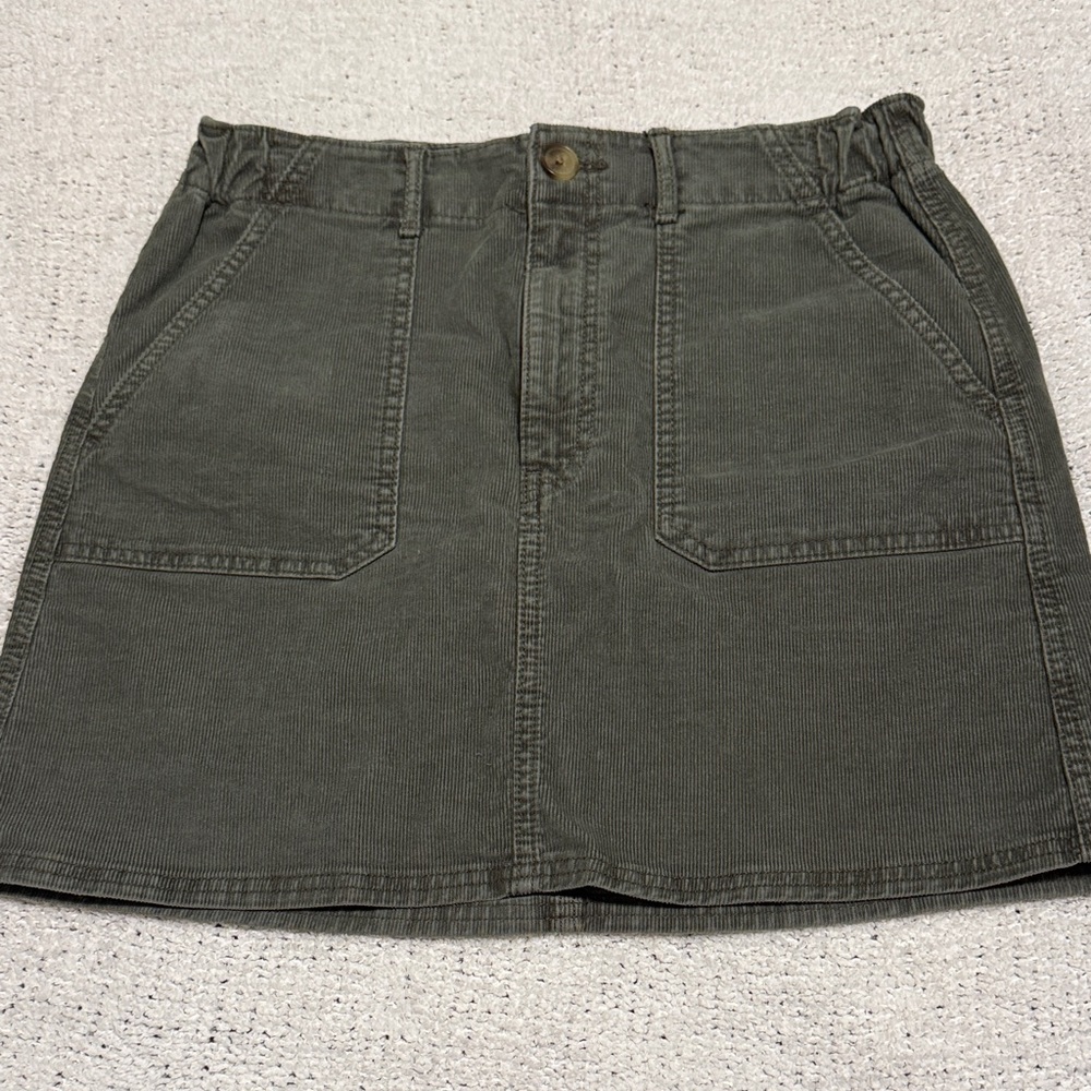 American Eagle Outfitters Olive Green Corduroy Mini Skirt with Patch Pockets